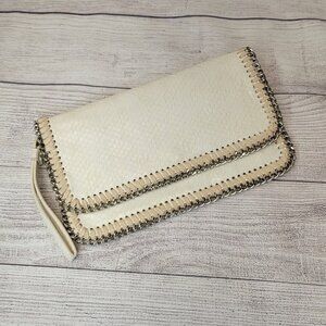 INZI Cream Croc Leather Envelope Crossbody or Clutch with Silver Chain Accent